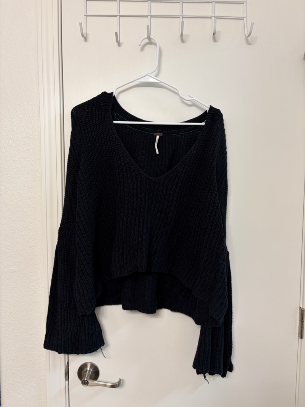 Free People Black Ribbed V-Neck Sweater